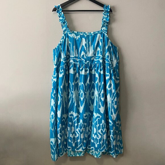 Handmade Plus Size Cotton Blue Pattern Elastic Straps Dress - Picture 2 of 16